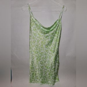 Green flower mini slip dress